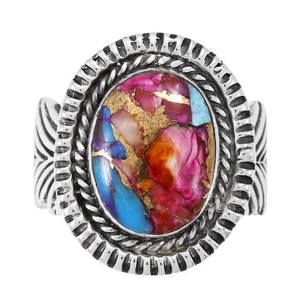 Feather Rainbow Spiny Turquoise Ring Sterling Silver R2500-C91