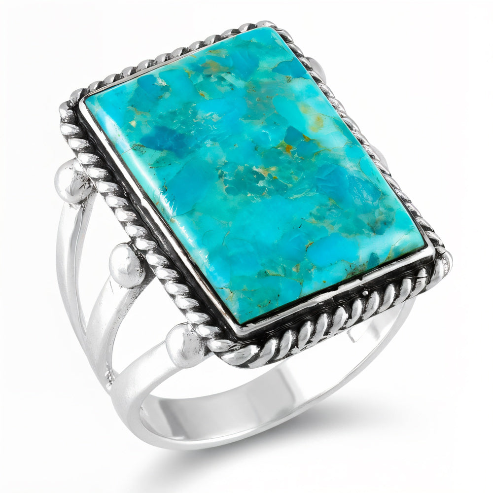 Turquoise Ring Sterling Silver R2512-C75 (Unisex, Sizes 6-14)