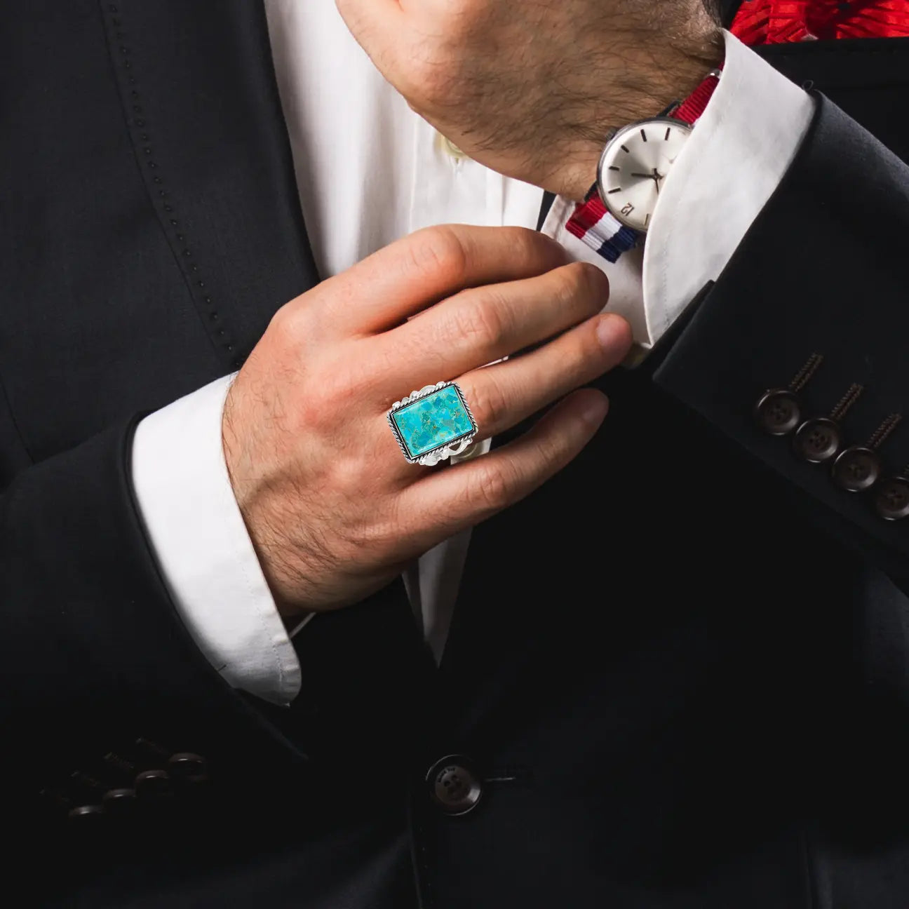 Turquoise Ring Sterling Silver R2512-C75 (Unisex, Sizes 6-14)
