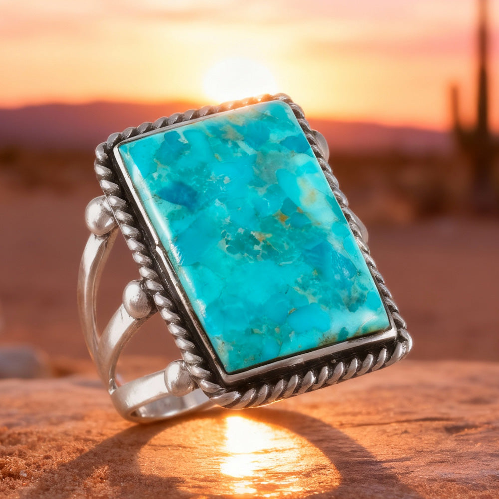 Turquoise Ring Sterling Silver R2512-C75 (Unisex, Sizes 6-14)