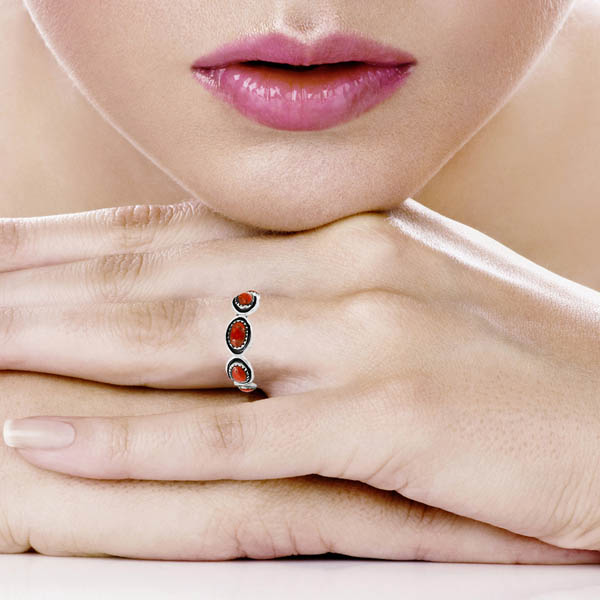 Coral Eternity Ring Sterling Silver R2515-C74