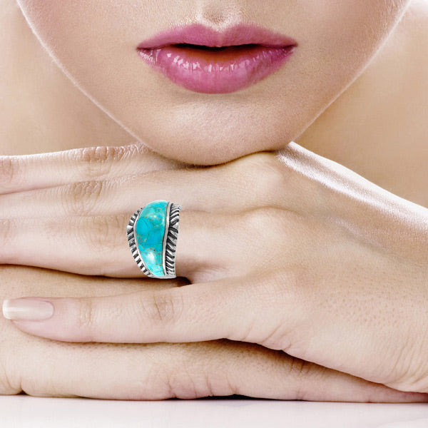 Turquoise Ring Sterling Silver R2543-C75 (Unisex, Sizes 6-13)