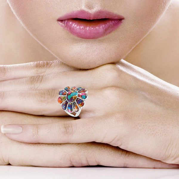 Rainbow Spiny Turquoise Ring Sterling Silver R2554-C91