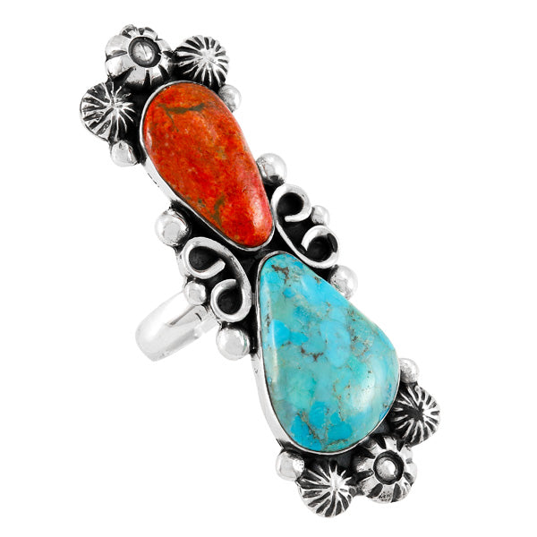 Turquoise & Coral Ring Sterling Silver R2556-LG-C85 (LARGER style)