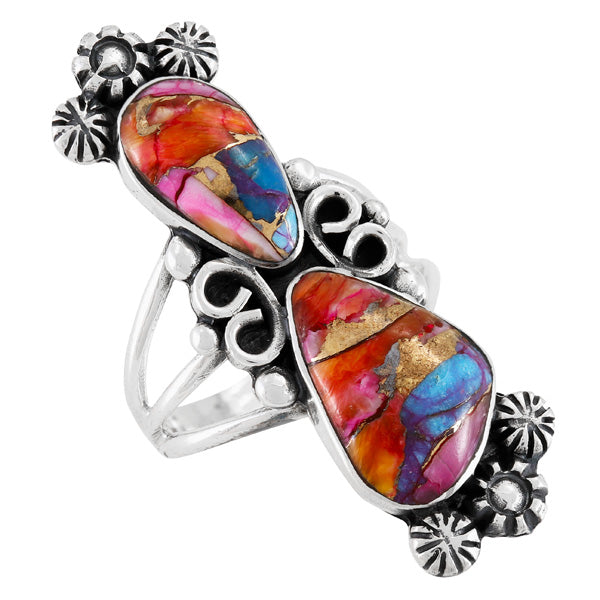 Rainbow Spiny Turquoise Ring Sterling Silver R2556-SM-C91