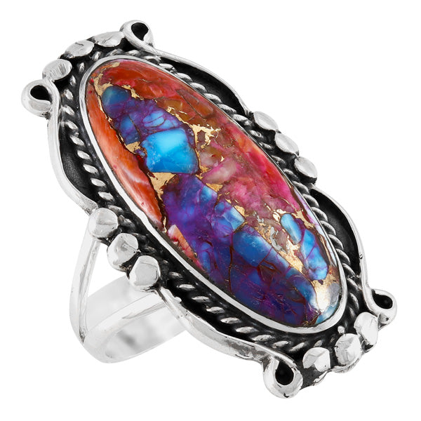 Rainbow Spiny Turquoise Ring Sterling Silver R2557-C91