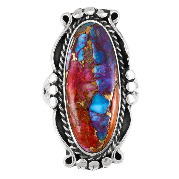 Rainbow Spiny Turquoise Ring Sterling Silver R2557-C91