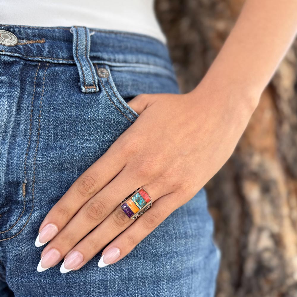 Multi-Gemstone Ring Sterling Silver R2659-C00 (Unisex, Sizes 6-14)