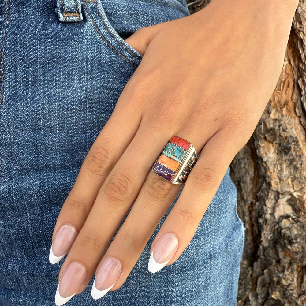 Multi-Gemstone Ring Sterling Silver R2659-C00 (Unisex, Sizes 6-14)