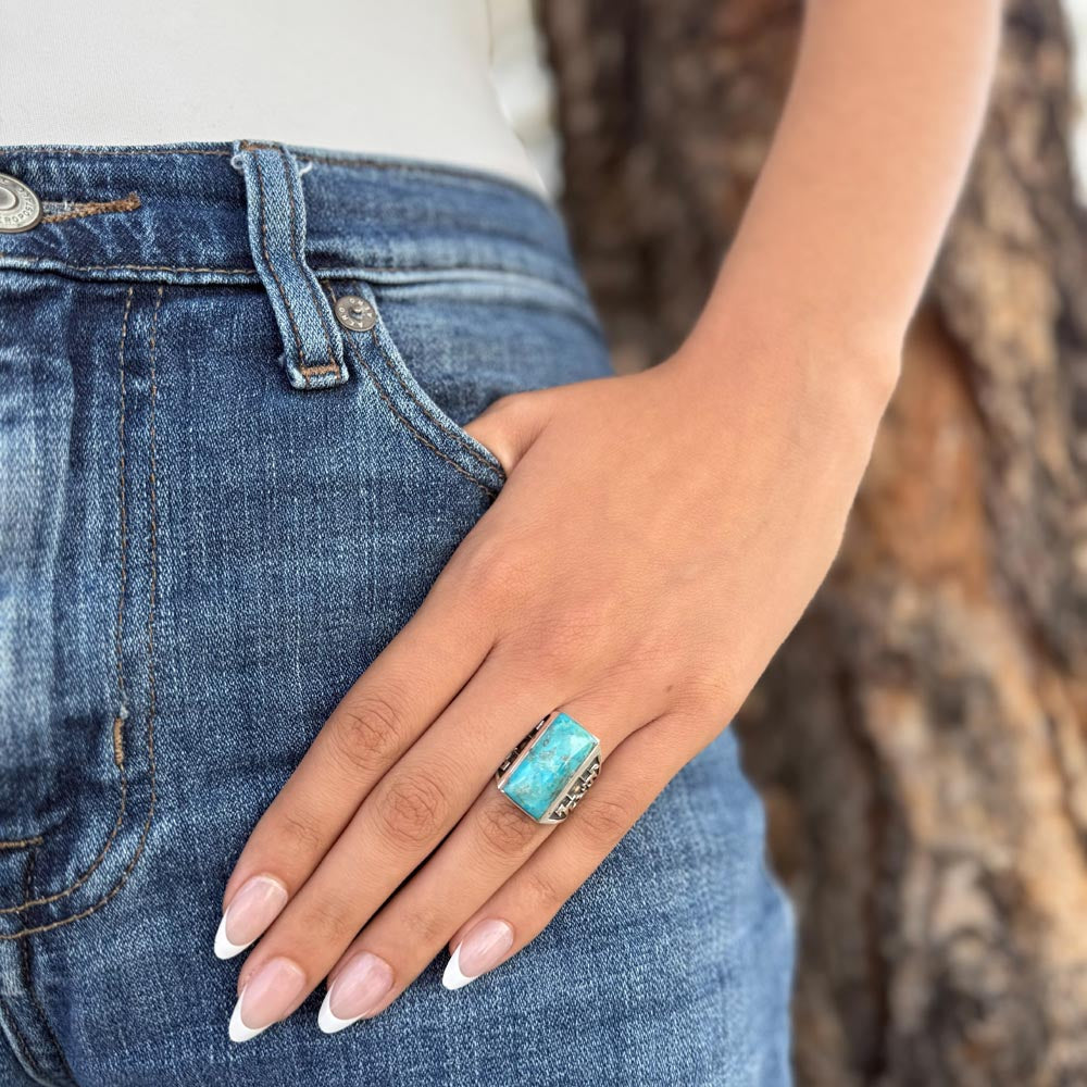 Turquoise Ring Sterling Silver R2659-C75 (Unisex, Sizes 6-14)