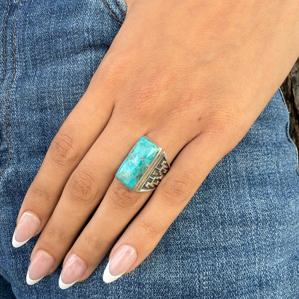 Turquoise Ring Sterling Silver R2659-C75 (Unisex, Sizes 6-14)