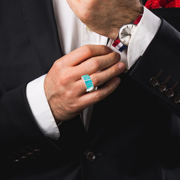 Turquoise Ring Sterling Silver R2570-C05 (Unisex, Sizes 6-14)