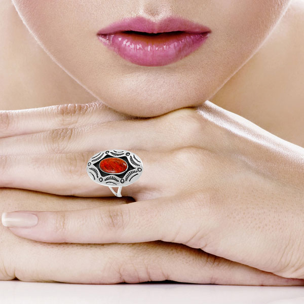Coral Ring Sterling Silver R2573-C74