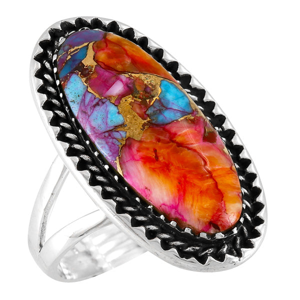 Rainbow Spiny Turquoise Ring Sterling Silver R2592-C91