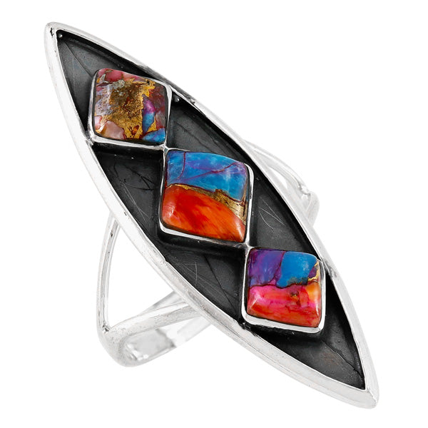 Rainbow Spiny Turquoise Ring Sterling Silver R2610-C91