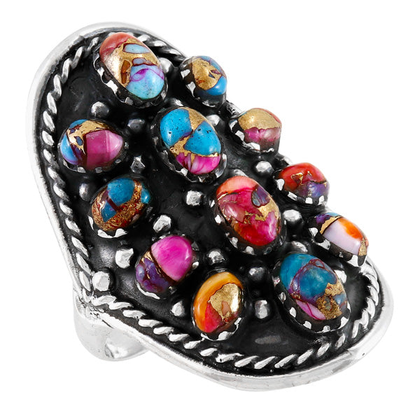 Rainbow Spiny Turquoise Ring Sterling Silver R2611-C91