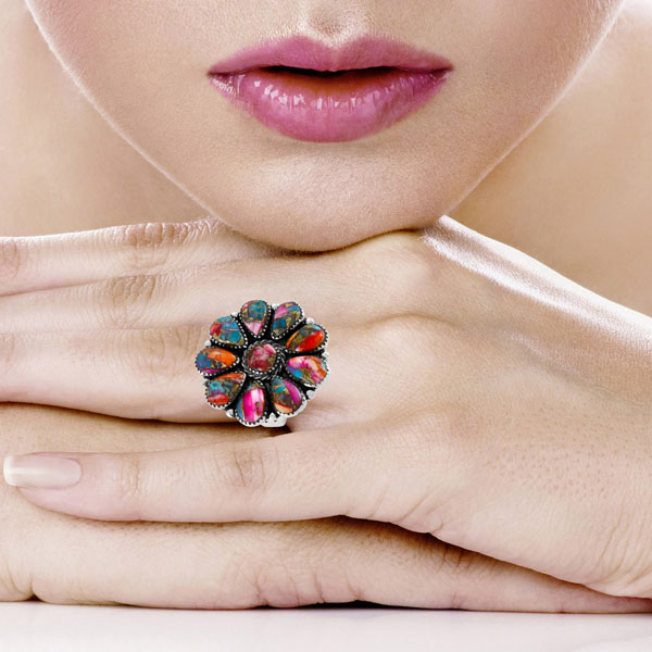 Rainbow Spiny Turquoise Ring Sterling Silver R2612-C91