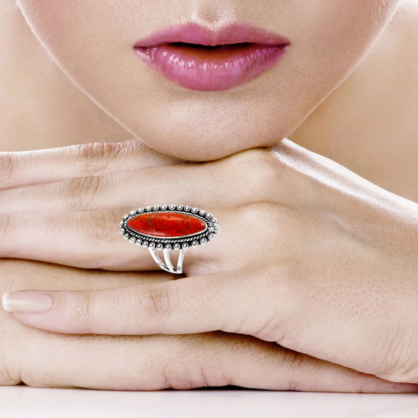 Coral Ring Sterling Silver R2614-C74