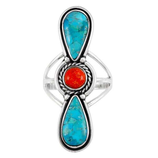 Turquoise & Coral Ring Sterling Silver R2616-C85