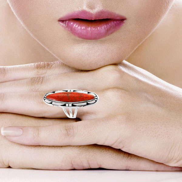 Coral Ring Sterling Silver R2619-C74