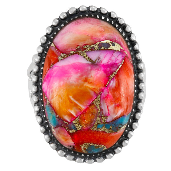 Rainbow Spiny Turquoise Ring Sterling Silver R2624-C91