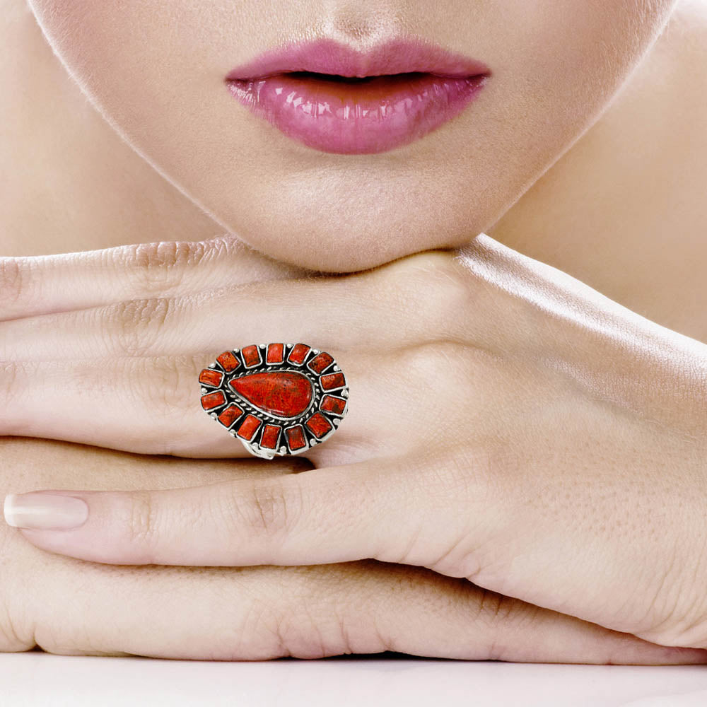 Coral Ring Sterling Silver R2626-C74