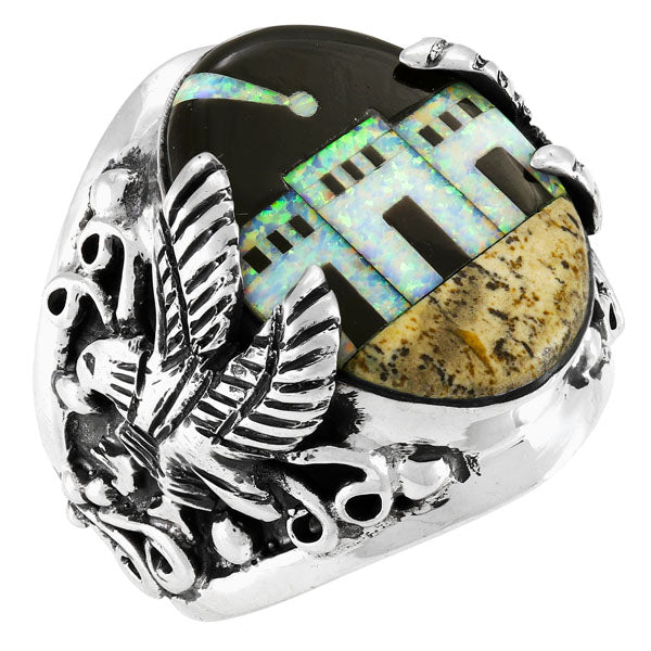 Men's Eagle Multi Gem Ring Sterling Silver R2627-C41 (Sizes 9-13)