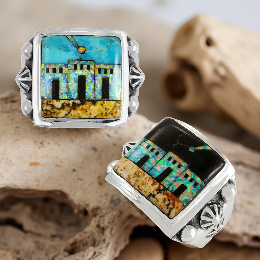 Multi Gem Ring Sterling Silver R2634-C43 (Unisex, Sizes 9-14)