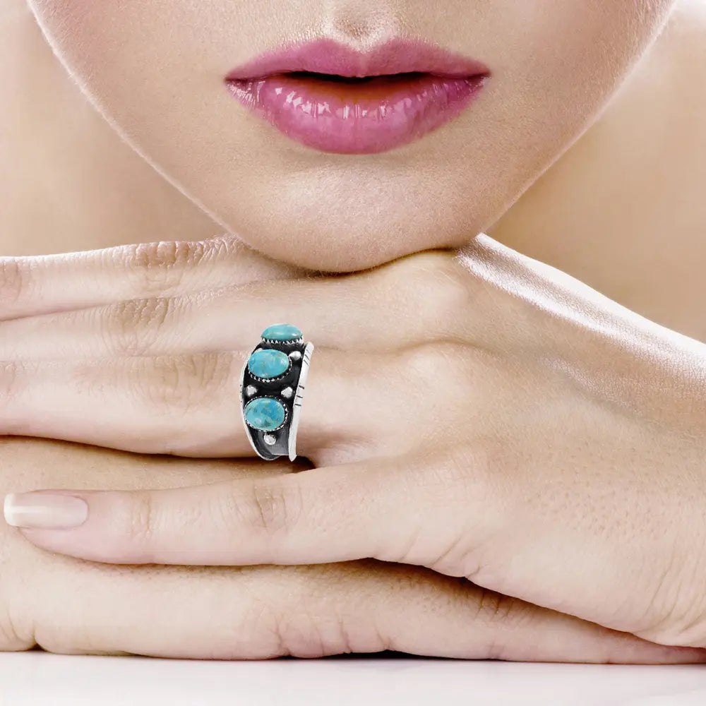 Turquoise Ring Sterling Silver R2635-C75 (Unisex, Sizes 6-14)