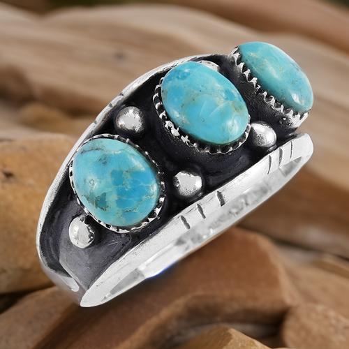 Turquoise Ring Sterling Silver R2635-C75 (Unisex, Sizes 6-14)