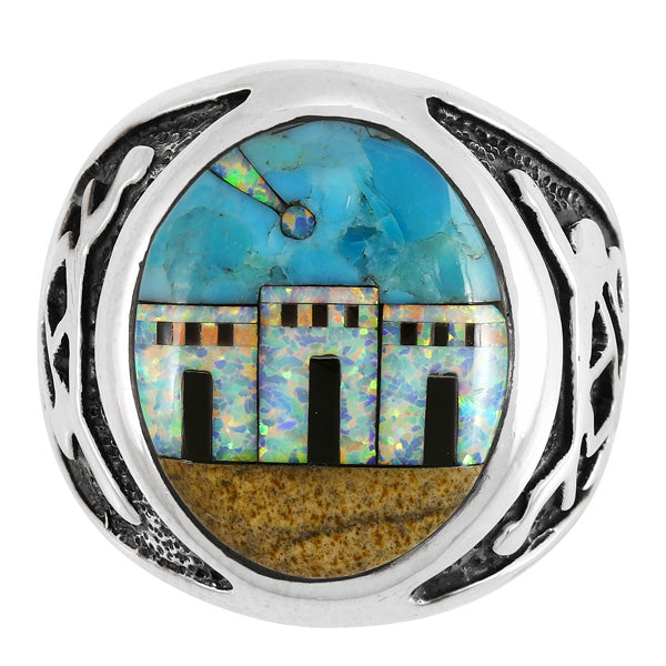 Men's Multi Gem Ring Sterling Silver R2637-C43 (Sizes 9-13)