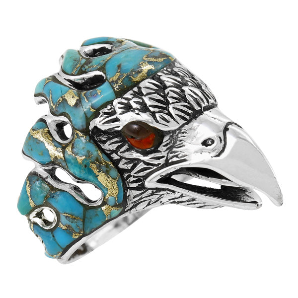 Men's Eagle Matrix Turquoise Ring Sterling Silver R2638-C85 (Sizes 9-14)