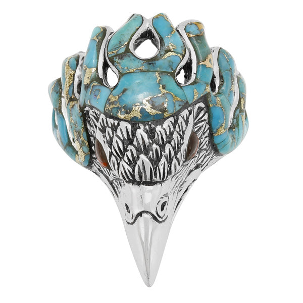 Men's Eagle Matrix Turquoise Ring Sterling Silver R2638-C85 (Sizes 9-14)
