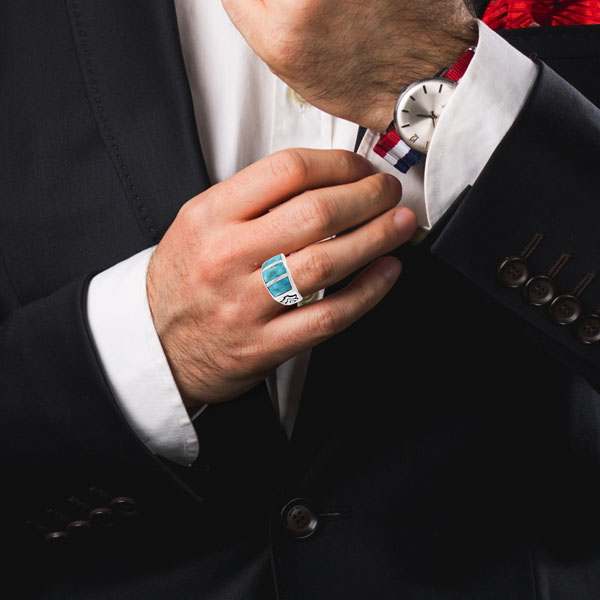 Men's Turquoise Ring Sterling Silver R2640-C05 (Sizes 9-13)