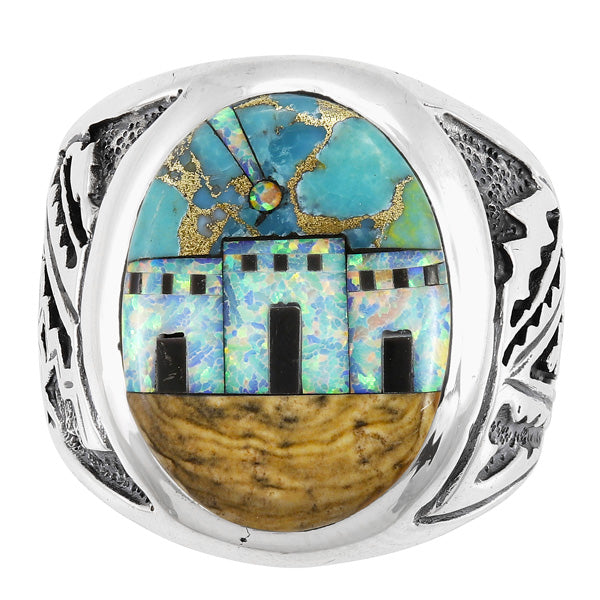 Men's Multi Gem Ring Sterling Silver R2644-C44 (Sizes 9-13)
