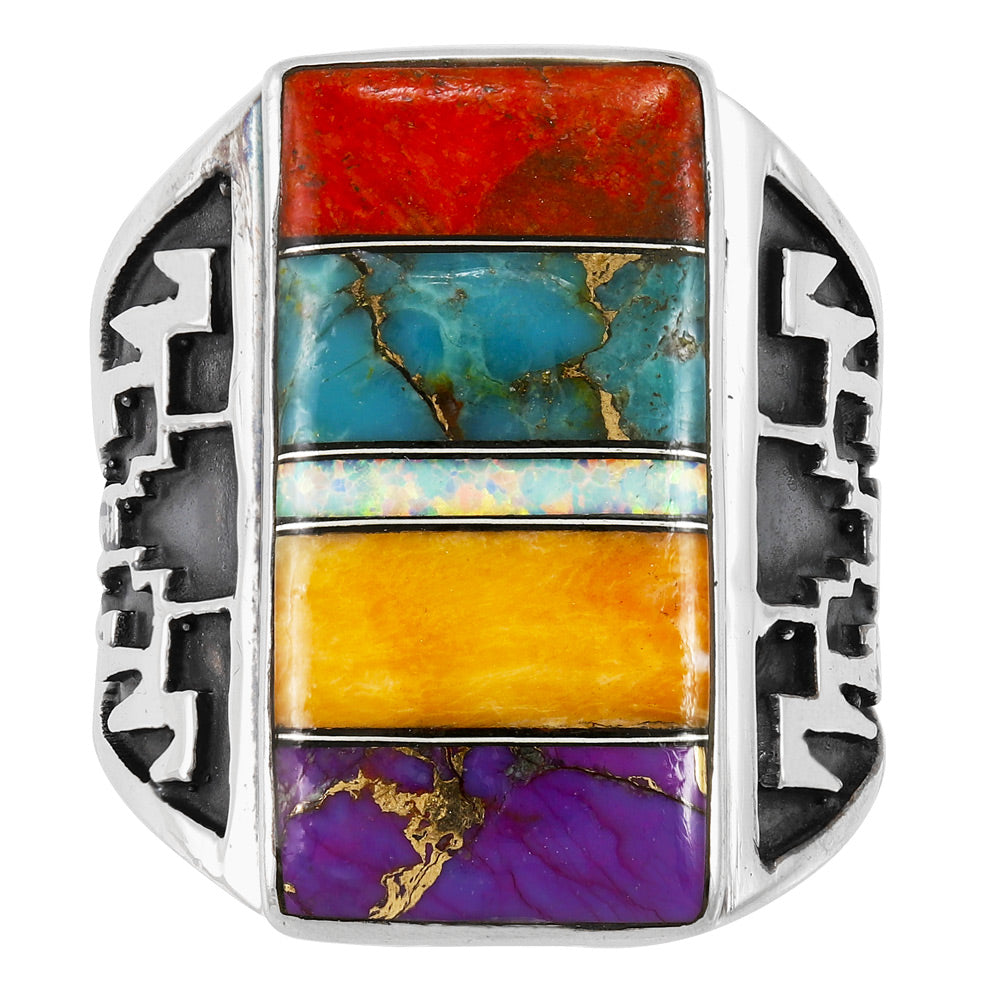 Multi-Gemstone Ring Sterling Silver R2659-C00 (Unisex, Sizes 6-14)