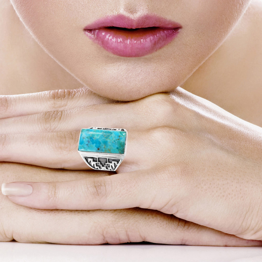 Turquoise Ring Sterling Silver R2659-C75 (Unisex, Sizes 6-14)