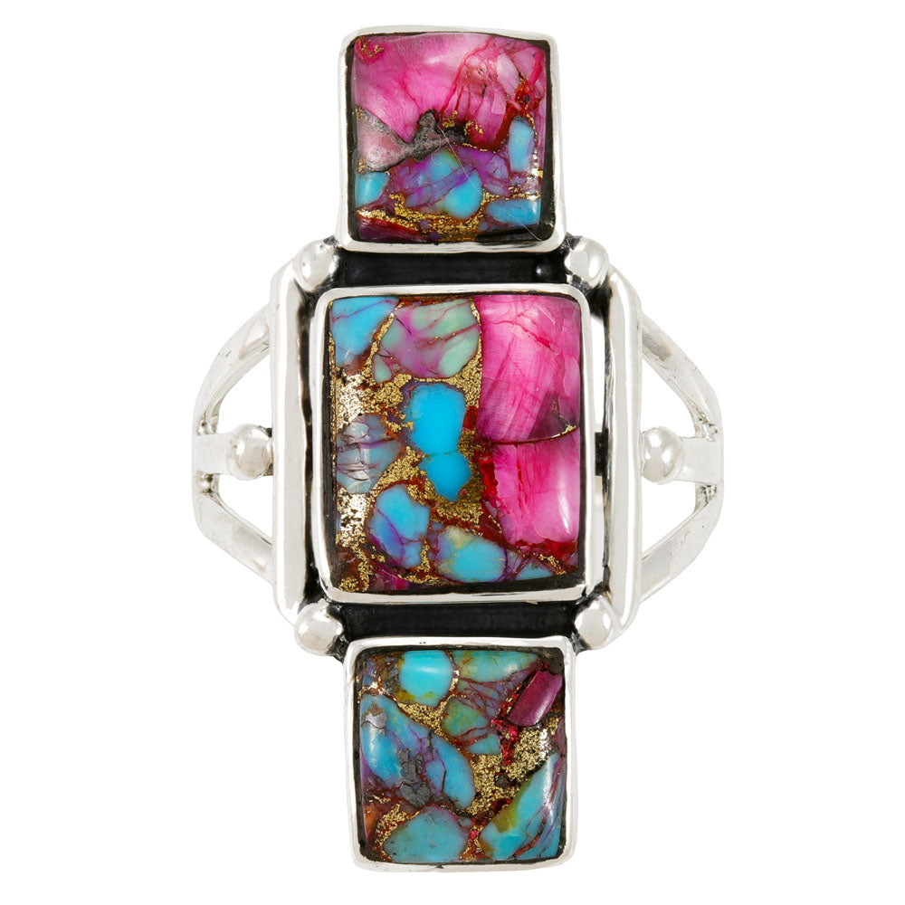 Rainbow Spiny Turquoise Ring Sterling Silver R2670-C91