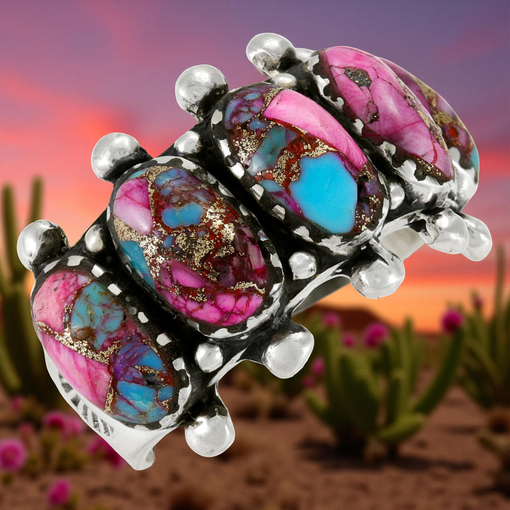 Rainbow Spiny Turquoise Ring Sterling Silver R2672-C91
