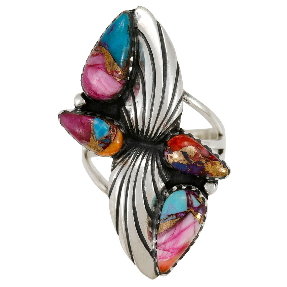 Rainbow Spiny Turquoise Ring Sterling Silver R2674-C91