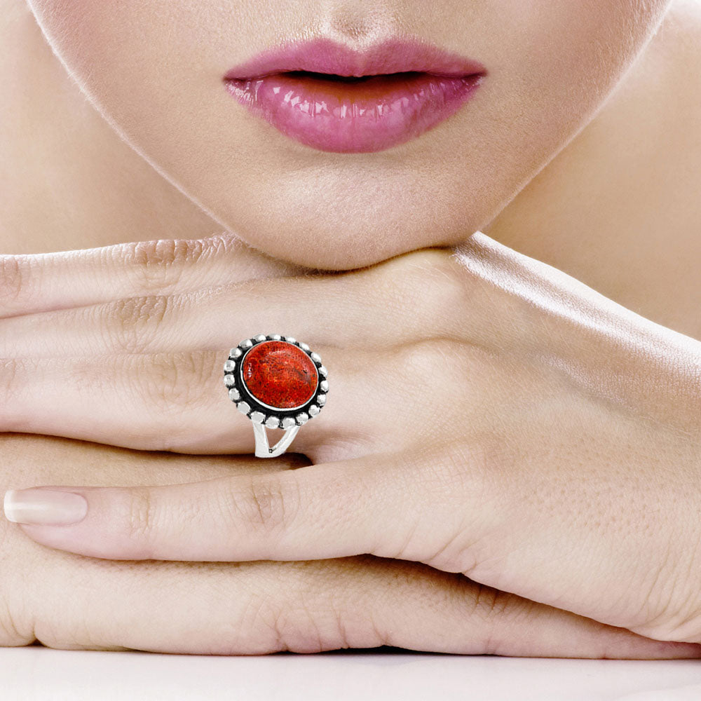 Coral Ring Sterling Silver R2676-C74