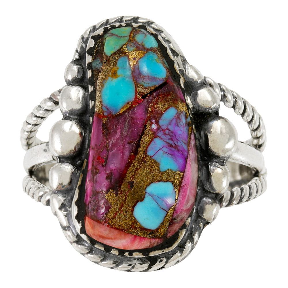 Rainbow Spiny Turquoise Ring Sterling Silver R2678-C91