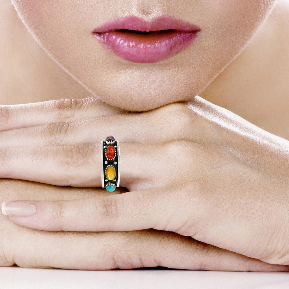 Multi Gemstone Eternity Band Ring Sterling Silver R2679-C71