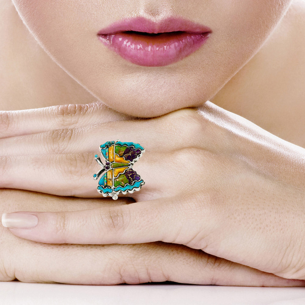 Butterfly Ring Sterling Silver Spiny Turquoise R2682-C71