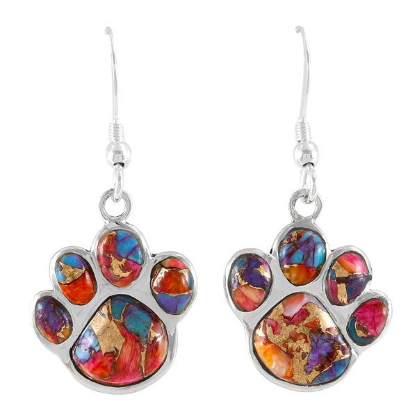 Rainbow Spiny Turquoise Paw Earrings Sterling Silver E1240-C91