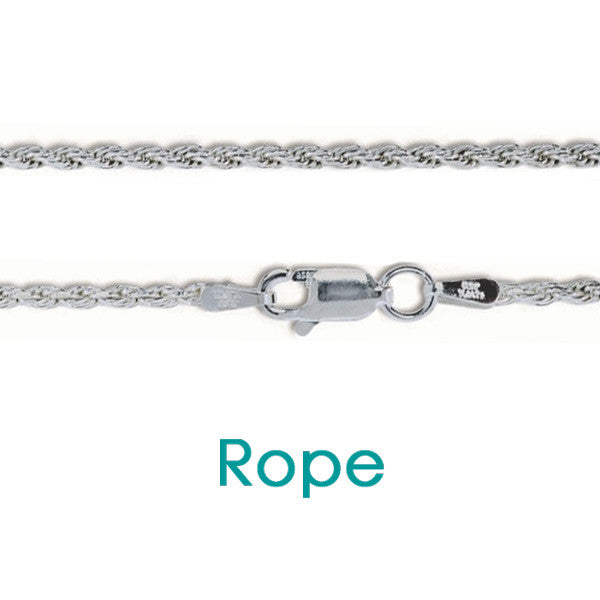 Sterling Silver Chain Box, Snake, & Rope. Lengths 16"-30" (chains fit our pendants)