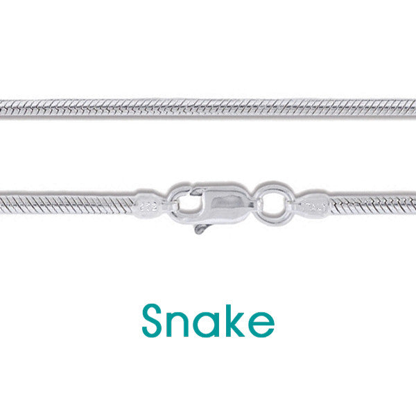 Sterling Silver Chain Box, Snake, & Rope. Lengths 16"-30" (chains fit our pendants)