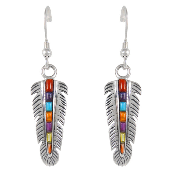 Sterling Silver Feather Earrings Multi Gemstones E1016-C51 Southwestern jewelry by Turquoise Network. Available in Turquoise and other amazing gemstones.