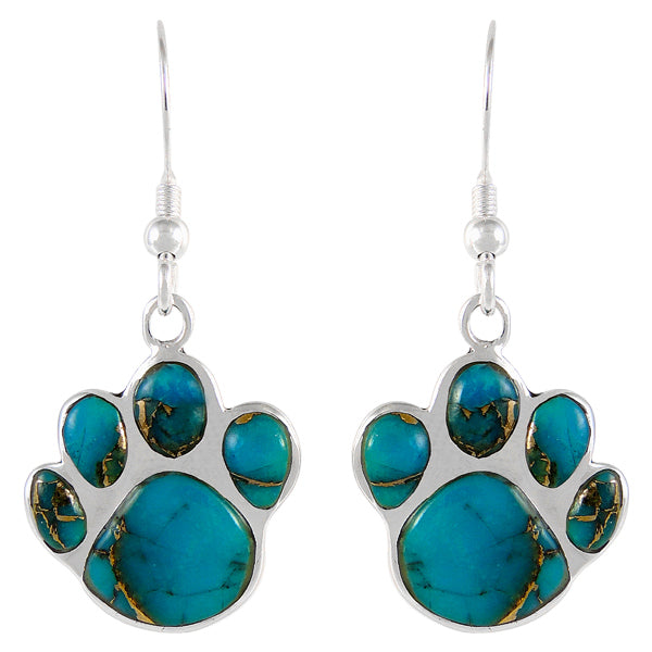 Sterling Silver Paw Earrings Matrix Turquoise E1240-C84