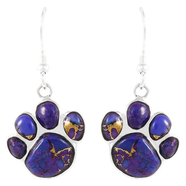 Sterling Silver Paw Earrings Purple Turquoise E1240-C77